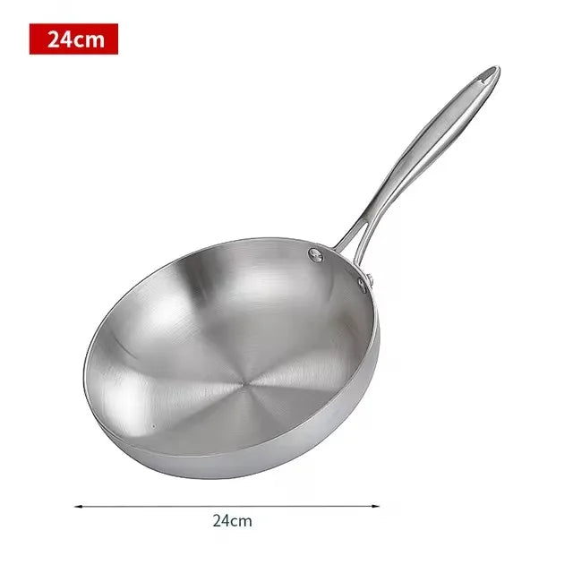 Sartén de acero inoxidable 304, sartén antiadherente, olla para carne frita, utensilios de cocina sin recubrimiento para estufa de Gas y cocina de inducción