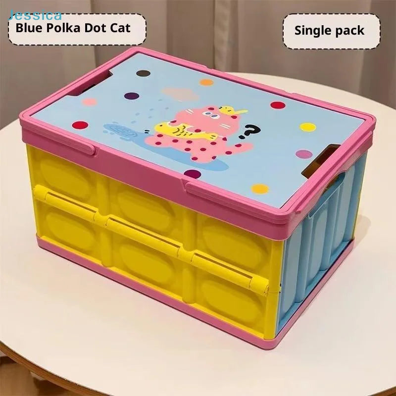 ♥ Cajas de almacenamiento plegables con estampado de dibujos animados, cajas organizadoras de juguetes plegables para niños, contenedores de almacenamiento portátiles coloridos