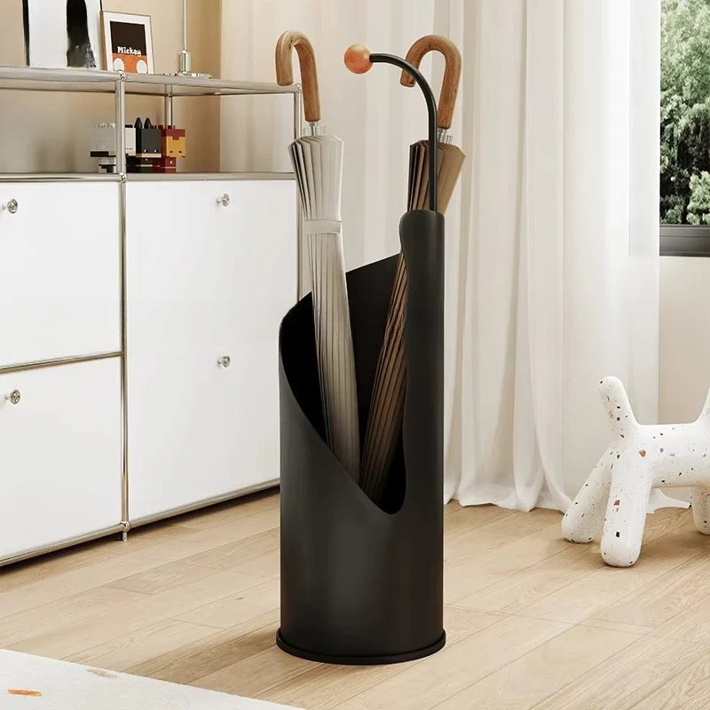 Estante de paraguas estilo crema de gran capacidad, organizador de entrada con drenaje de agua, contenedor de almacenamiento de paraguas minimalista para decoración del hogar