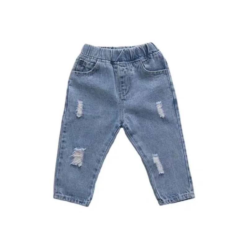 Pantalones vaqueros informales rasgados para niños, ropa de otoño para niñas pequeñas, pantalones bombachos holgados para bebés de 2, 3, 4 y 5 años