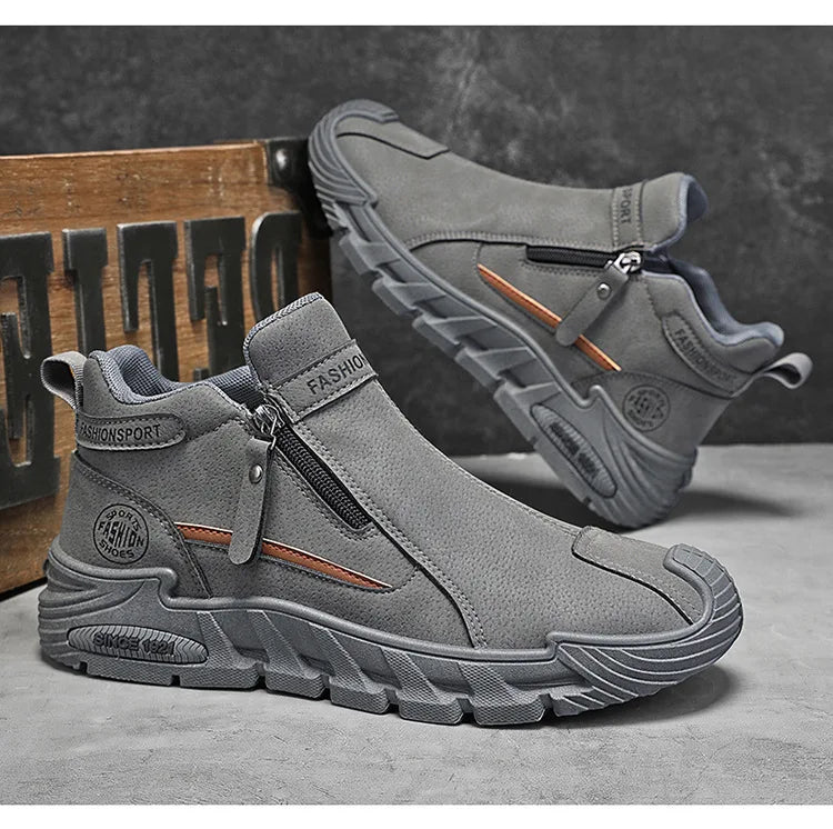 Botas de plataforma de diseñador de moda para hombre, zapatos de trabajo informales con cremallera para exteriores, antideslizantes, resistentes al desgaste, nuevo estilo, 2025