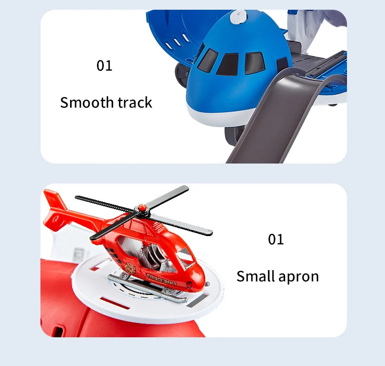 Modelo de avión para niños, juguetes, modelo inercial, aviones de simulación, juguetes multifuncionales, 3 coches aleatorios, 1 helicóptero, 6 señales de tráfico