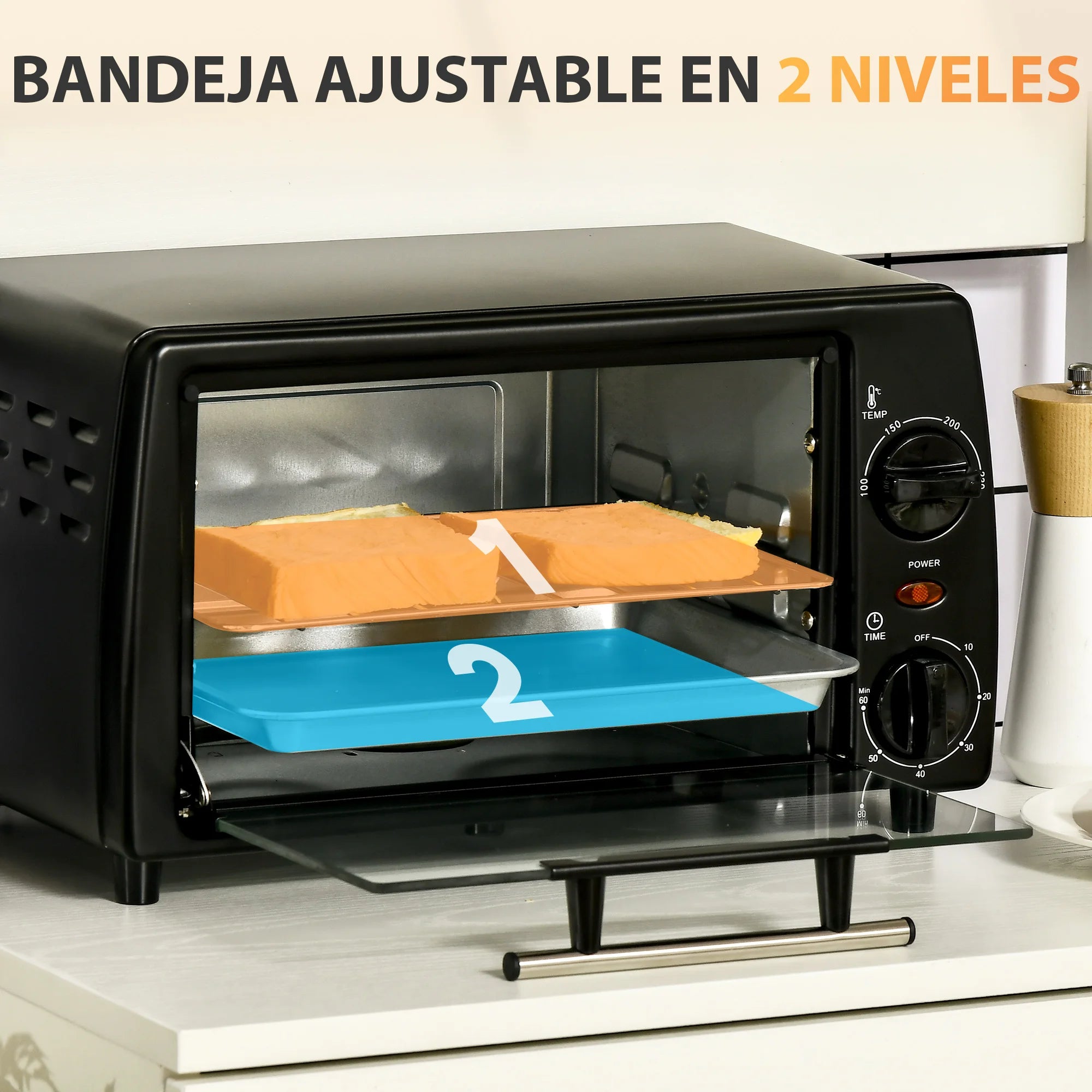 HOMCOM Horno Eléctrico Sobremesa 10 L 750W Temperatura 230 ℃ 36,5x26x22 cm Negro