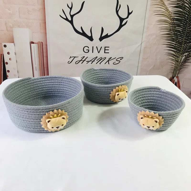 Cesta de almacenamiento tejida a mano con animales de dibujos animados, juguetes para niños, organizador de escritorio, caja de almacenamiento de artículos diversos, cestas para la colada, caja de almacenamiento