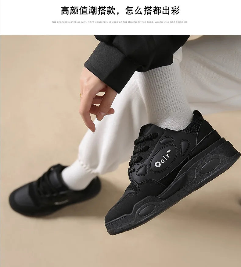 Zapatillas de deporte gruesas para hombre, zapatos de suela suave para correr, informales, de cuero de microfibra, transpirables, con plataforma aumentada de altura