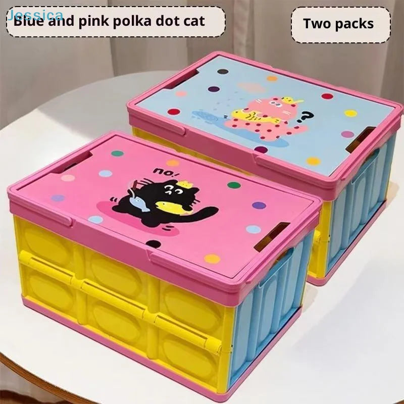 ♥ Cajas de almacenamiento plegables con estampado de dibujos animados, cajas organizadoras de juguetes plegables para niños, contenedores de almacenamiento portátiles coloridos