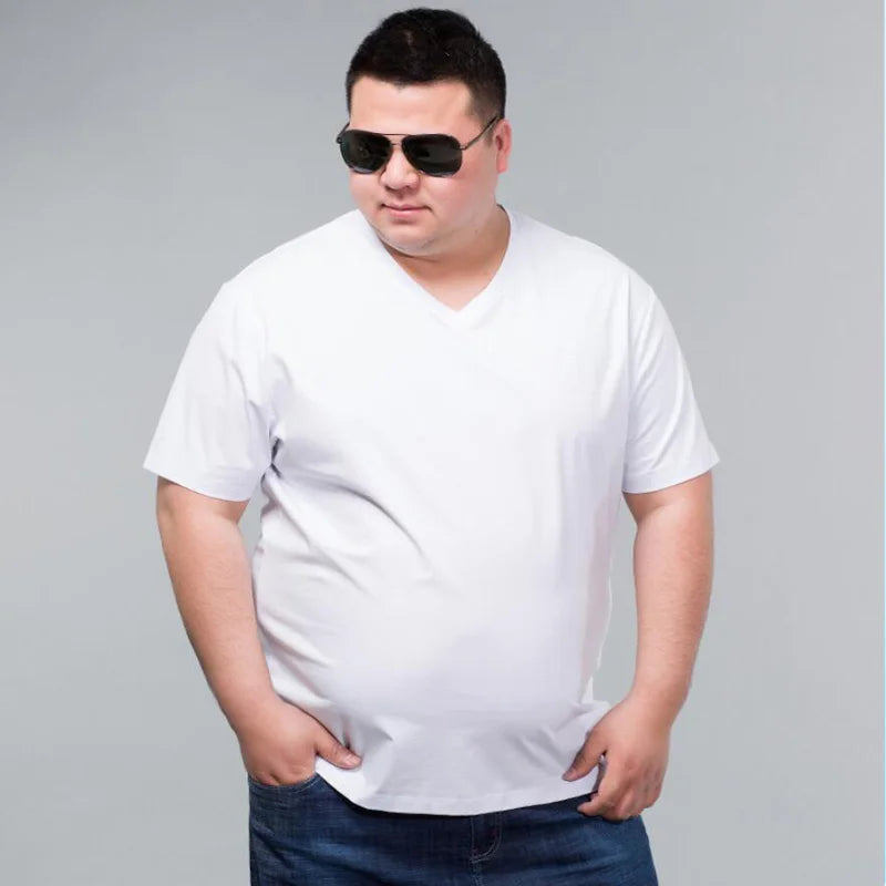 Camiseta grande para hombre talla grande 8XL 9XL 10XL 11XL 12XL manga corta cuello en V suelta Casual negro gris blanco