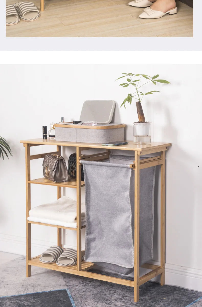 Cesta de lavandería multifuncional de tela de bambú, estante de almacenamiento ordenado para dormitorio, sala de estar, solución organizadora de baño