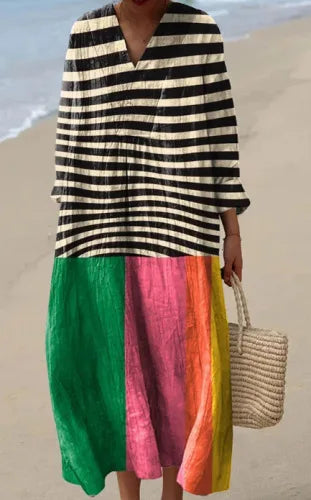 Vestido camisero con estampado Floral para mujer, vestido holgado a la moda con cuello en V, corte en A, elegante, para vacaciones en la playa, estilo sol, principios de otoño