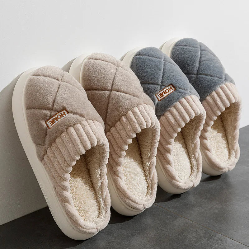 Zapatillas de casa informales para mujer, pantuflas de felpa de fondo suave, pantuflas térmicas antideslizantes, zapatillas planas informales a la moda para interiores e invierno para hombre