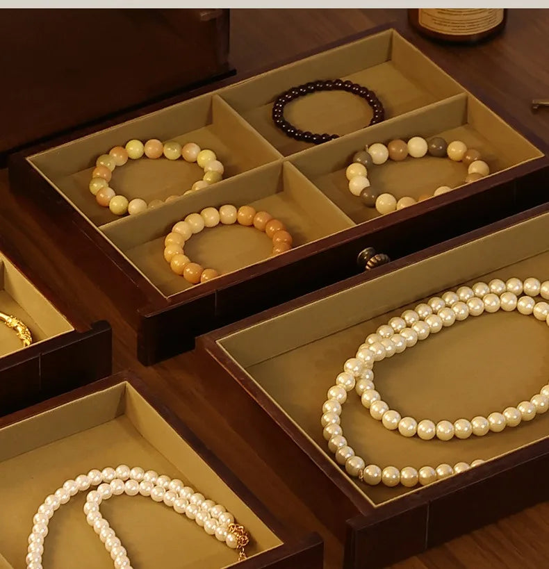 Caja de almacenamiento de joyería de madera de nogal, cajas de mano para pulseras y pendientes, estuche de exposición para collares, organizador grande, Estuches para joyería