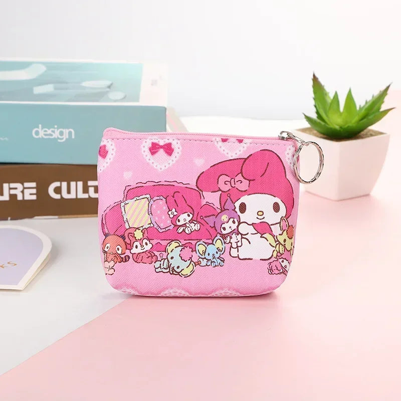 Monedero de Hello Kitty, monederos con dibujos de animales, melodía de PU, bonito bolso tipo billetera, llaveros, bolsa de almacenamiento, Mini bolsa Sanrio Kuromi Kawaii