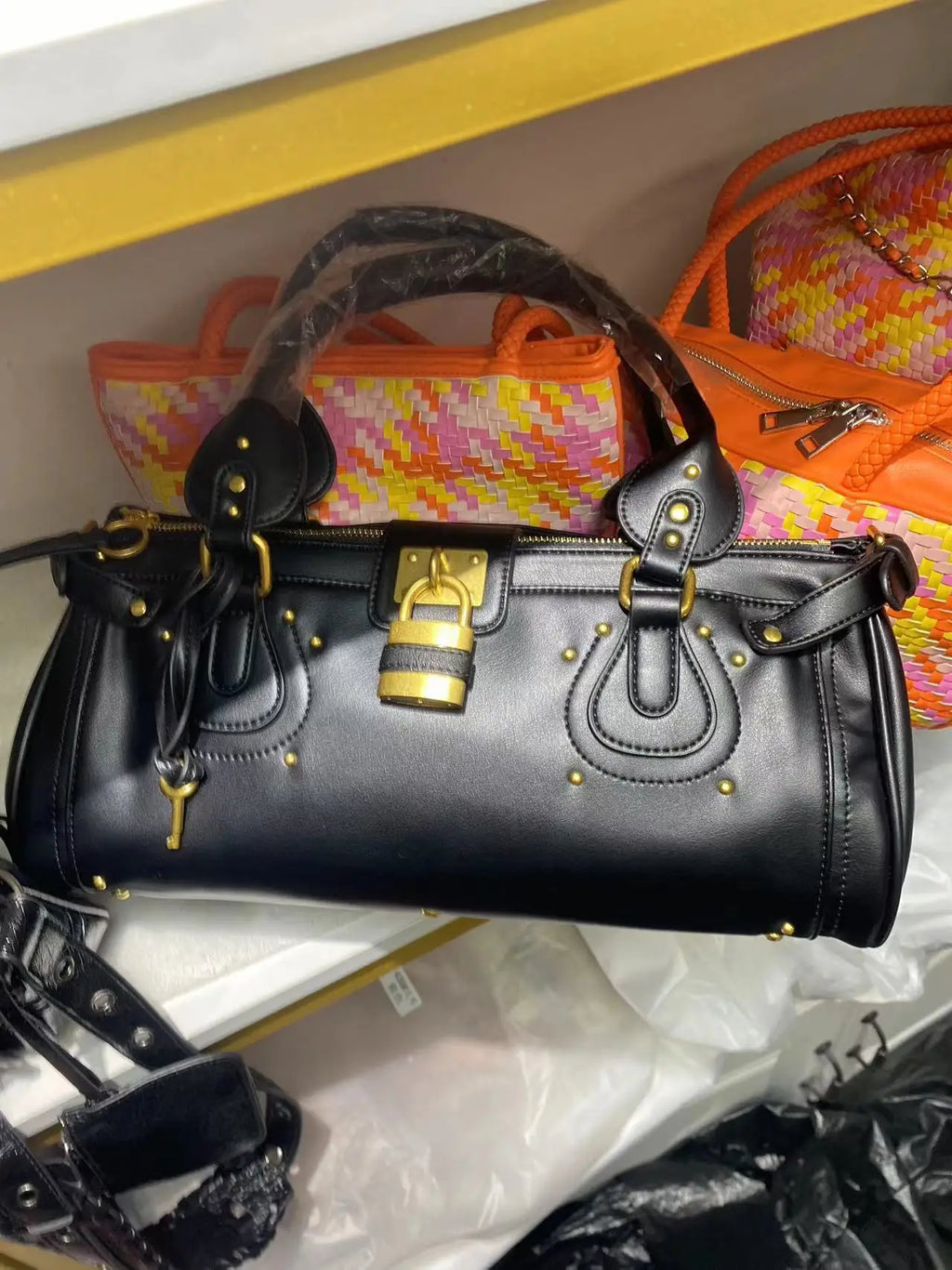 Bolso con Cabeza de Candado Retro, Bolso con Almohada con Remaches, Bolso de Chica Estilo Millennium, Bolso Cruzado para Ir al Trabajo