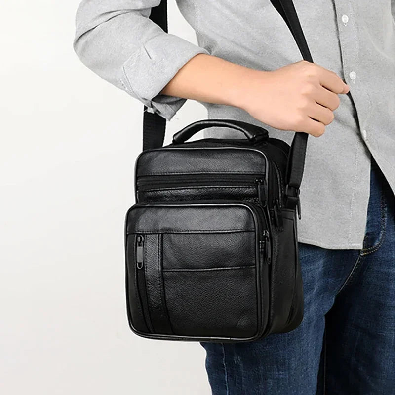 Maletines de cuero PU para hombre, bolsos de piel de vaca de calidad, bolsos de mensajero con cremallera para hombre, bolso de hombro para Ipad