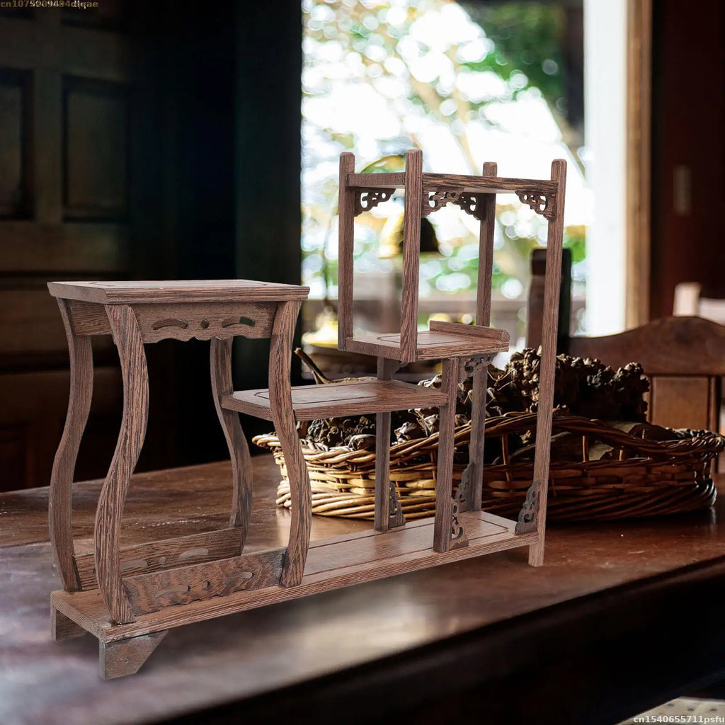 Estante de Almacenamiento de Madera Maciza Natural, Soporte de Almacenamiento para Cocina, Estante Decorativo para Jarrones, Bonsáis, Plantas, Figuras, Juegos de Té