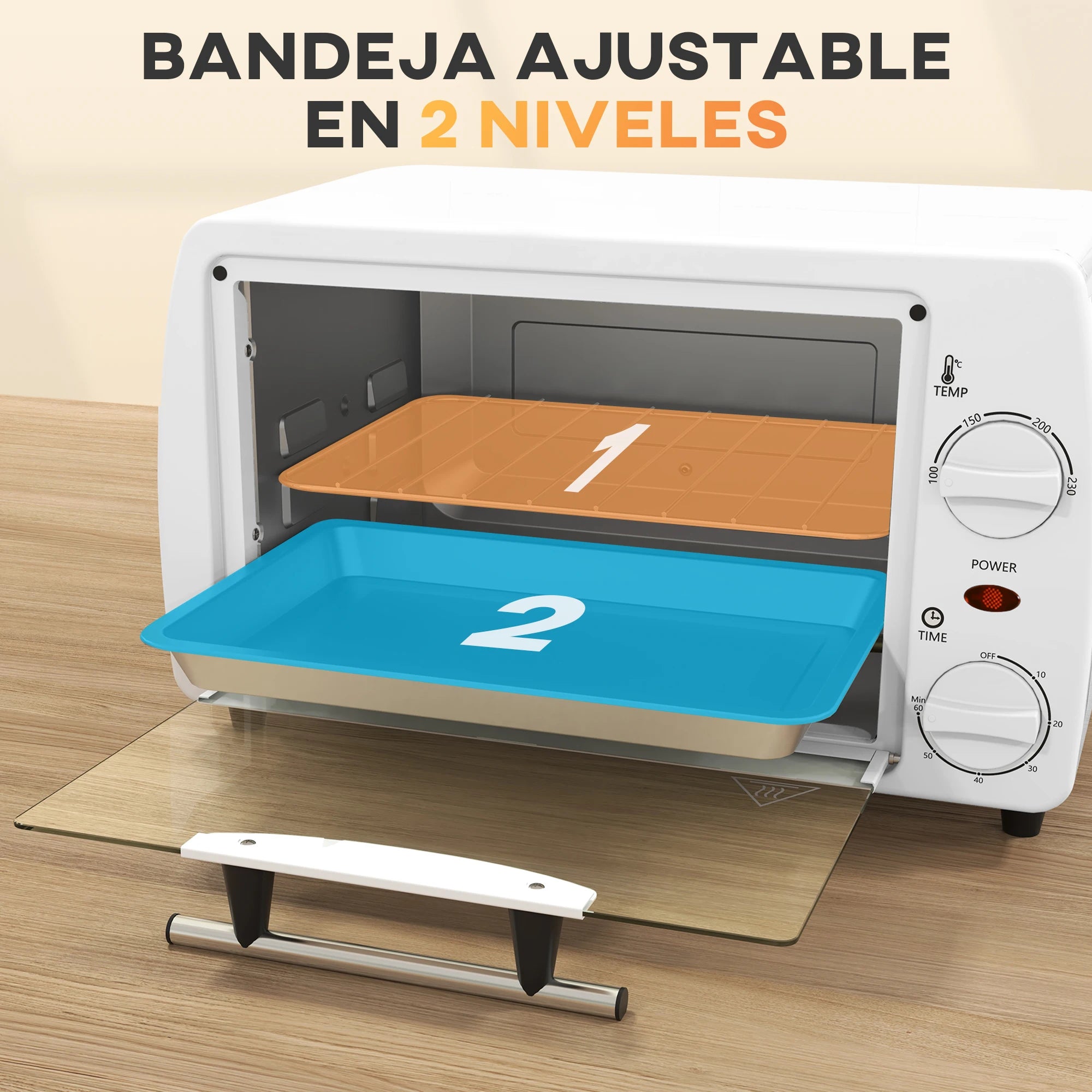 HOMCOM Horno Eléctrico Sobremesa 10 Litros 750W 36,5x26x22 cm Blanco