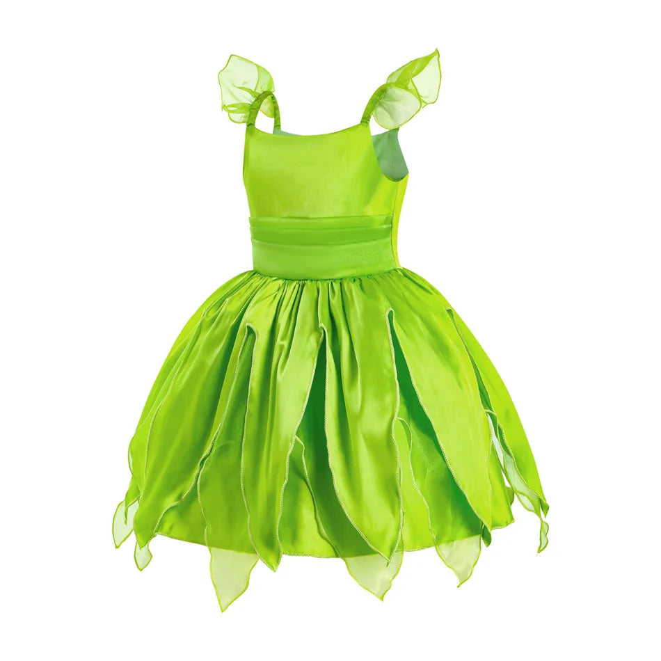 Vestido de Hada de las flores para niñas, vestido de princesa con alas, disfraz de princesa de Halloween, fiesta de elfos, Tinkerbell, vestido de campanilla