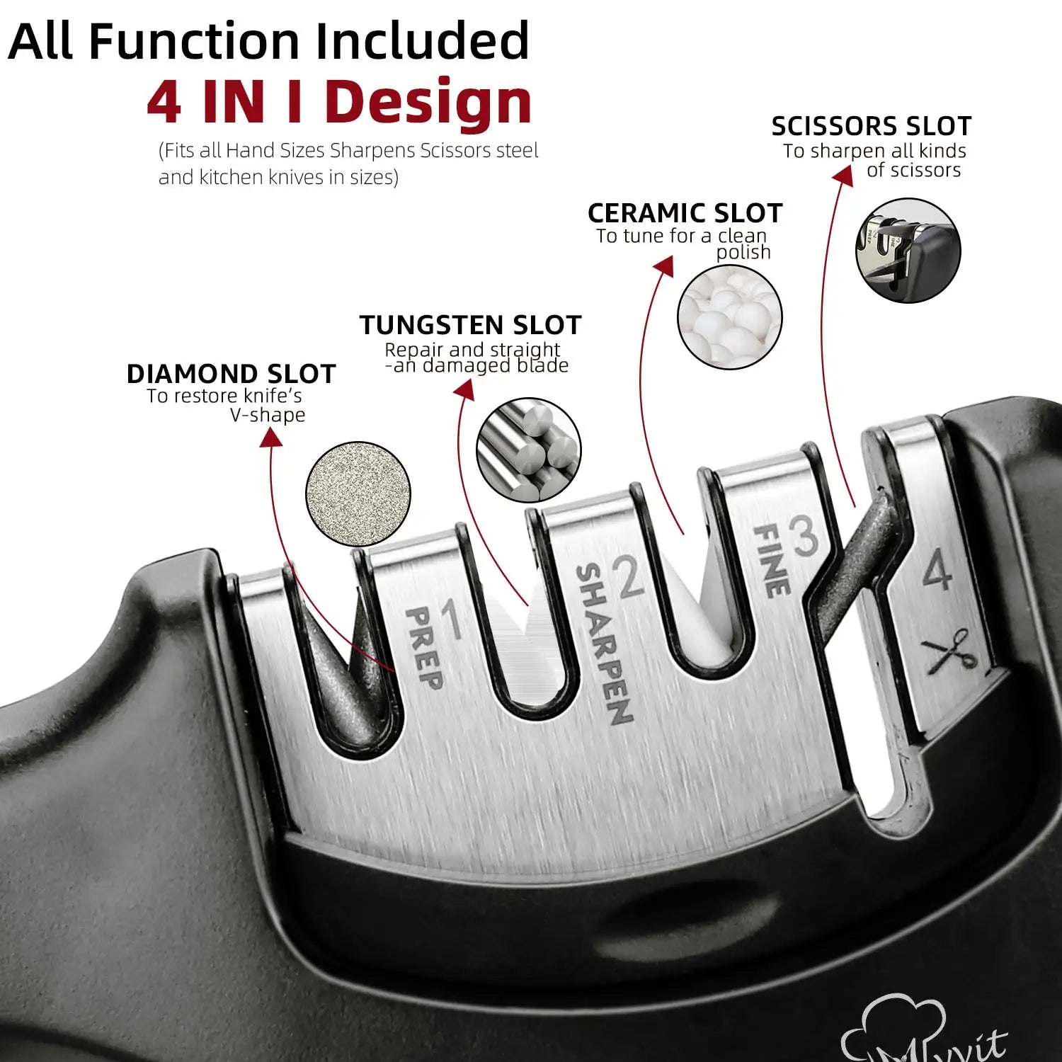Afilador de cuchillos 4 en 1 con revestimiento de diamante y varilla fina, tijeras, sistema de afilado, cuchillas de acero inoxidable