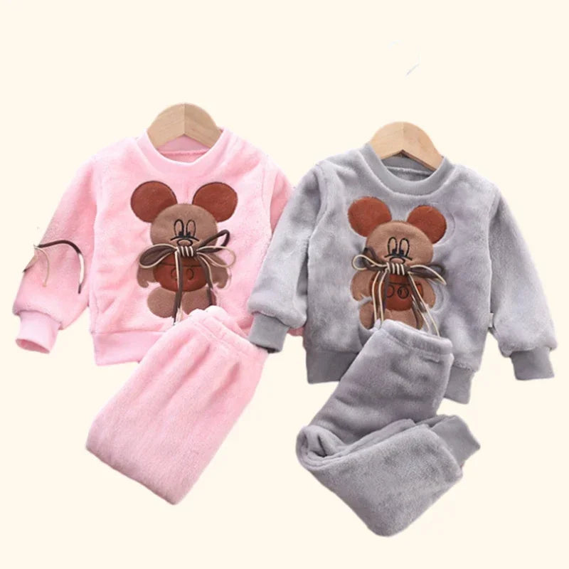 Ropa de otoño e invierno para niños, conjunto de pijamas para bebés, ropa de dormir de lana de Franela gruesa para niños, conjuntos de 2 uds, trajes cálidos para el hogar, ropa para niños