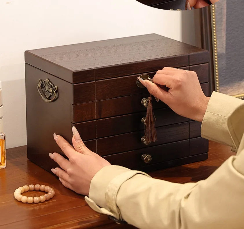 Caja de almacenamiento de joyería de madera de nogal, cajas de mano para pulseras y pendientes, estuche de exposición para collares, organizador grande, Estuches para joyería