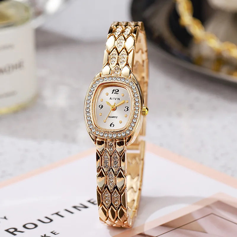 2026 nuevo reloj de cuarzo Retro para mujer, exquisito reloj de pulsera con forma de barril de vino con tachuelas de diamantes, Relojes de pulsera Dropshipping