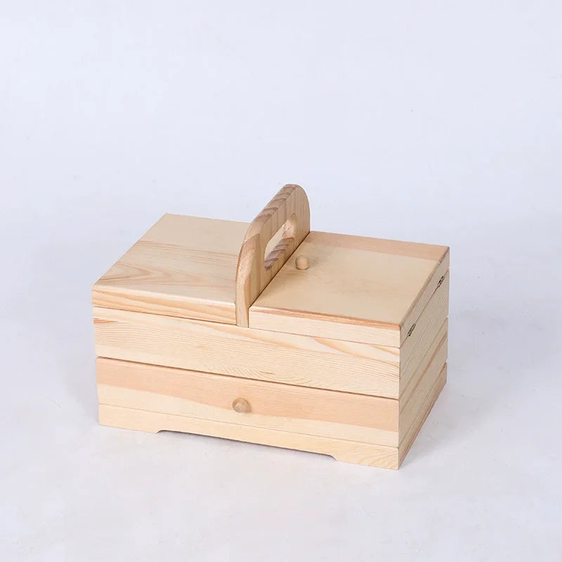 Caja de almacenamiento de costura de madera maciza, organizador multicapa, almacenamiento plegable portátil, solución de clasificación doméstica, diseño conveniente