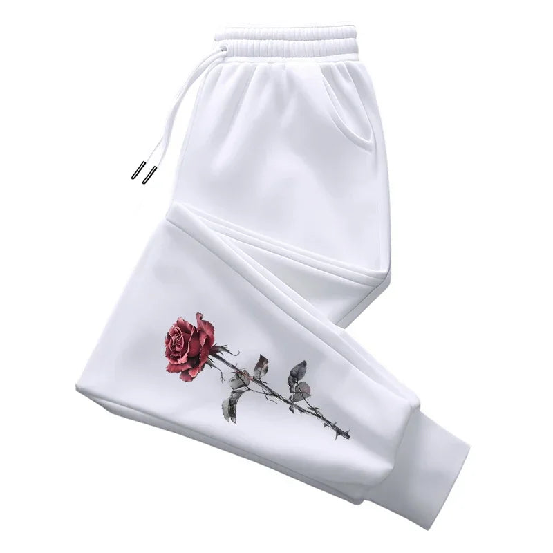 Pantalones de chándal con estampado de rosas para mujer, pantalones deportivos informales de uso diario para correr, pantalones versátiles para Fitness al aire libre y Yoga, Otoño e Invierno