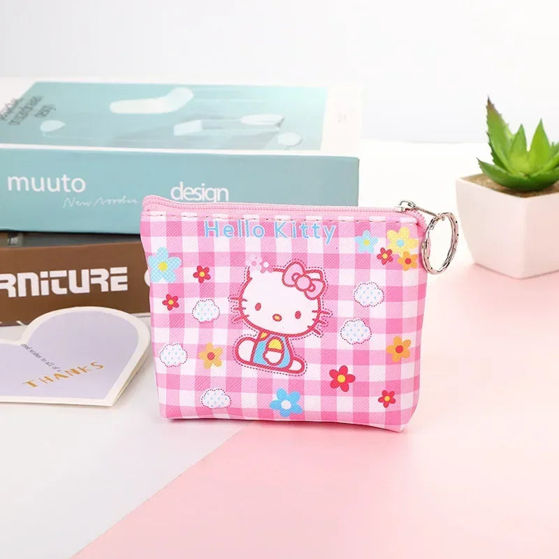 Monedero de Hello Kitty, monederos con dibujos de animales, melodía de PU, bonito bolso tipo billetera, llaveros, bolsa de almacenamiento, Mini bolsa Sanrio Kuromi Kawaii