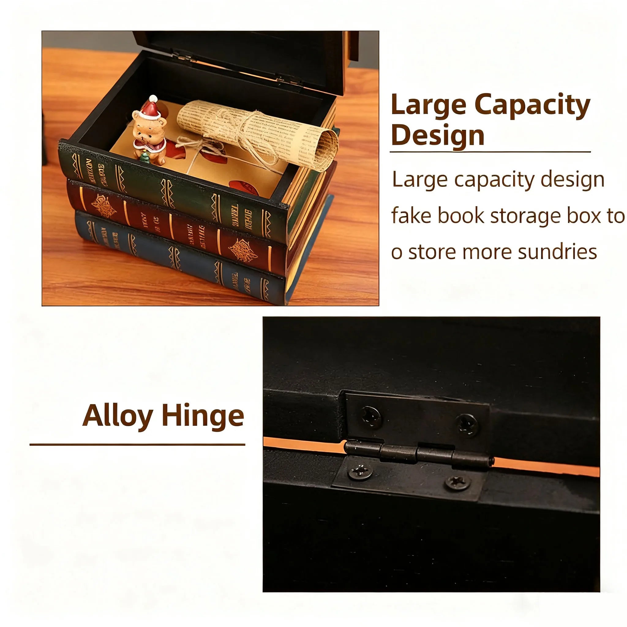 Caja de almacenamiento en forma de libro, estilo Vintage, de madera con tapa, caja de joyería decorativa apilable, organizador de adornos para el hogar y la Oficina, novedad