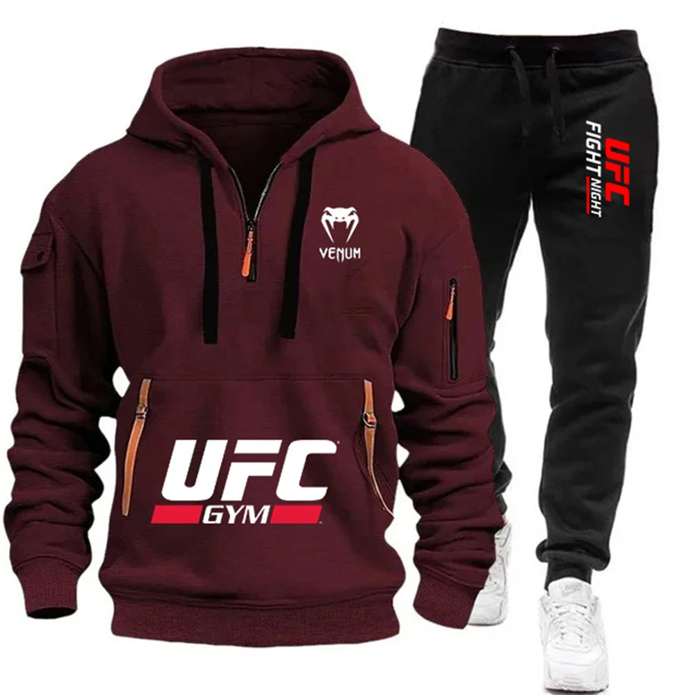 2026 nova sudadera con capucha de lucha UFC + Pantalones conjunto de dos piezas Otoño/Invierno moda Casual al aire libre resistir