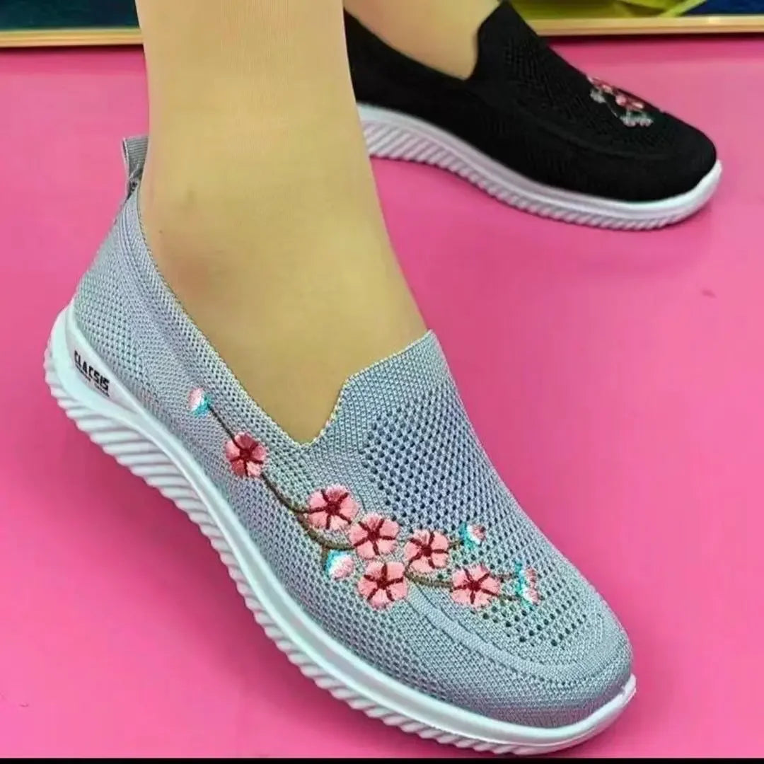 Zapatillas De deporte para Mujer, Zapatos cómodos florales transpirables De malla para madre, calzado femenino De moda De Color sólido suave, Zapatos ligeros De Mujer