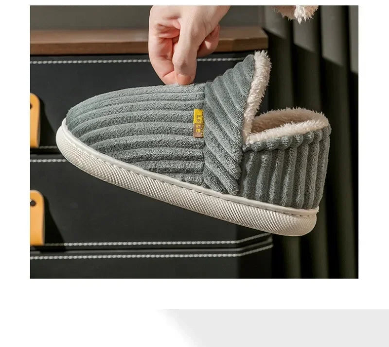 Zapatillas de piel peluda para hombre y mujer, zapatos de algodón con suela suave, cálidos, a la moda, de felpa, para el hogar