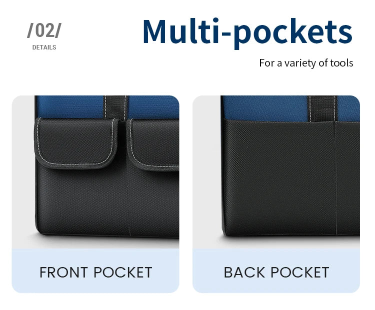 Bolsa de herramientas de boca ancha resistente con bolsillos, organizador para almacenamiento y transporte de herramientas para hombres