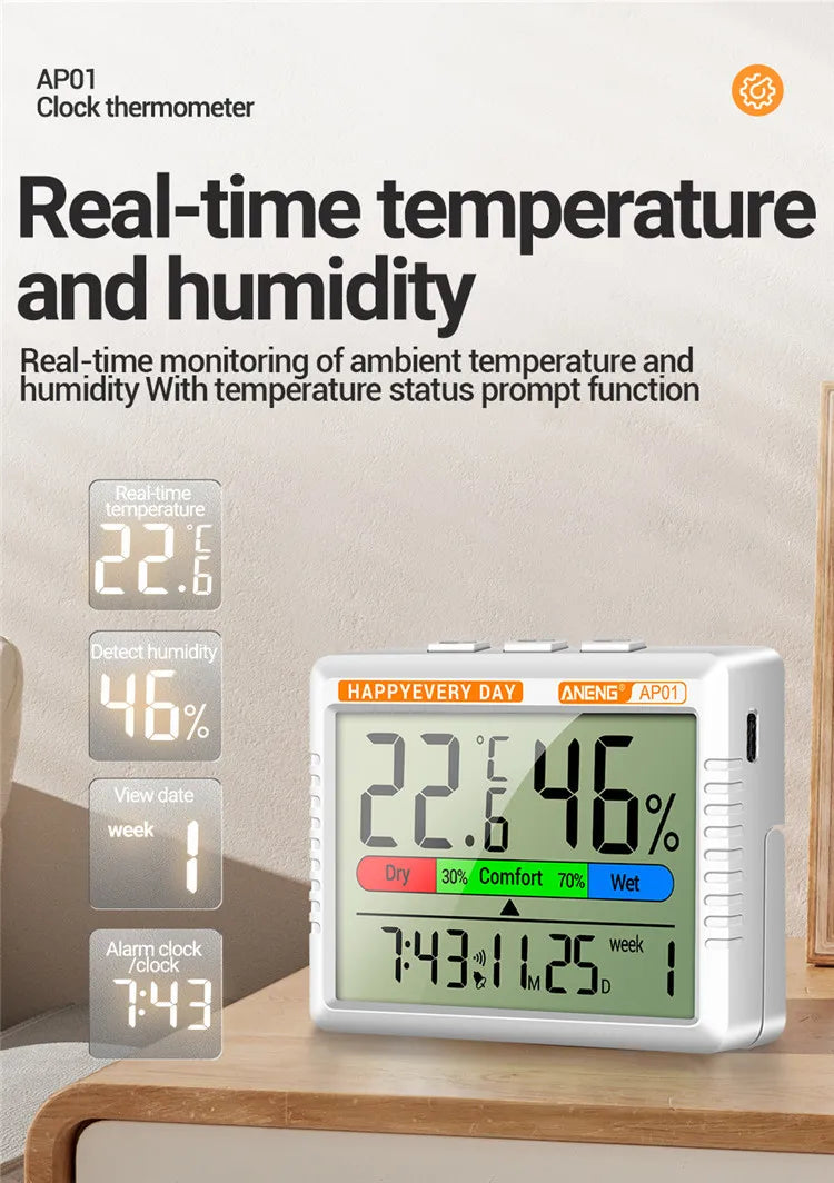 Termómetro de aire inteligente, higrómetro, reloj multifunción, pantalla Digital, Sensor de estación meteorológica para el hogar, interior y exterior