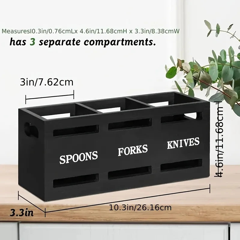 Caja organizadora de cubiertos con múltiples compartimentos de madera para utensilios de cocina, palillos, cucharas, bandeja de almacenamiento para mesa de comedor Rectangular