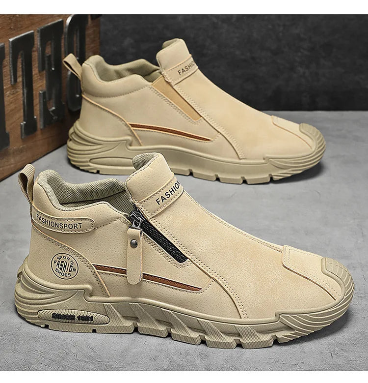 Botas de plataforma de diseñador de moda para hombre, zapatos de trabajo informales con cremallera para exteriores, antideslizantes, resistentes al desgaste, nuevo estilo, 2025