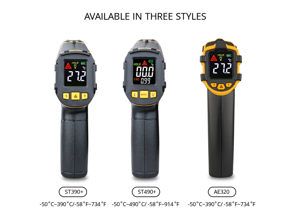 Termómetro infrarrojo Digital medidor de temperatura láser pirómetro sin contacto higrómetro IR Termometro Color LCD alarma de luz