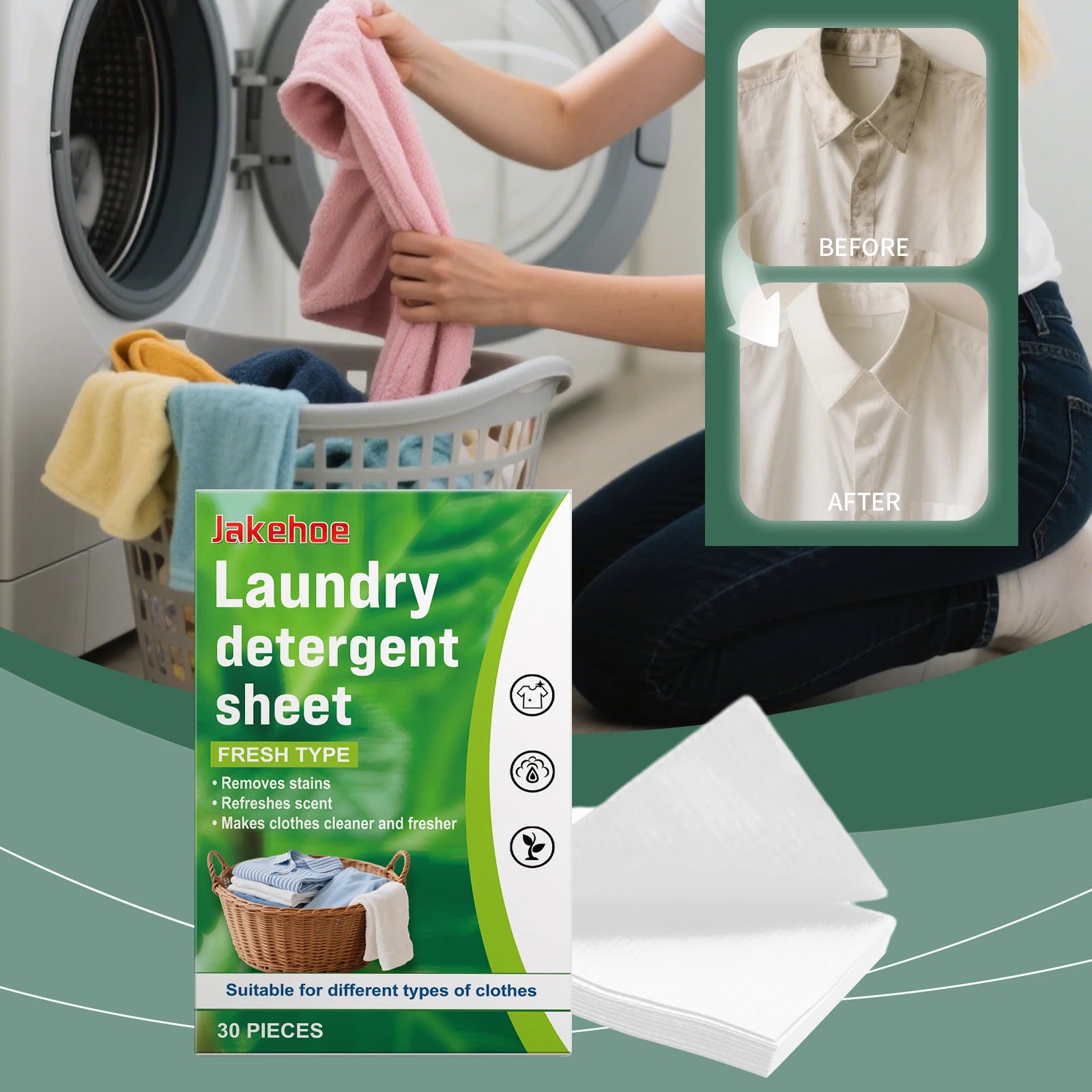 Las hojas de detergente para ropa disuelve profundamente las manchas de suciedad y grasa adecuadas para lavadoras, hojas de ropa suaves y fragantes