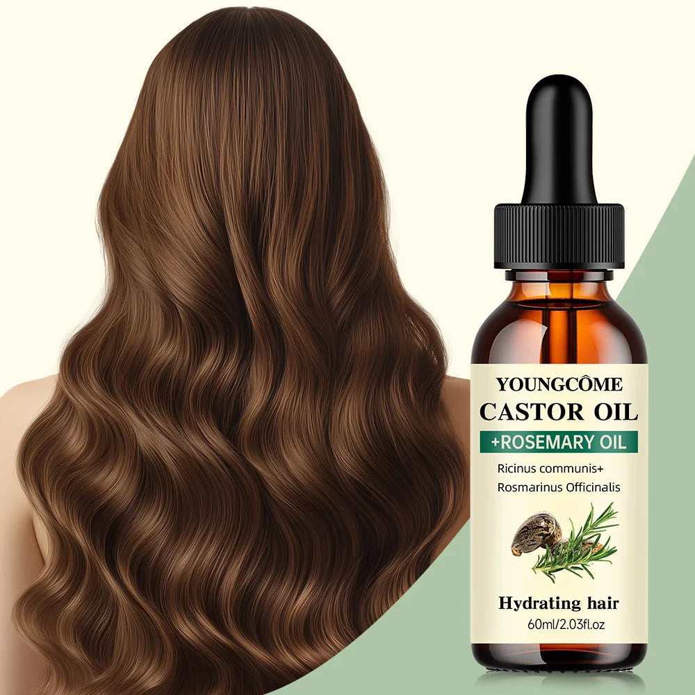 Mezcla de aceite de ricino y aceite de romero para el crecimiento del cabello, mejora el espesor y el brillo del cabello, reduce la caída del cabello y las puntas abiertas, aceite para el cuidado del cabello
