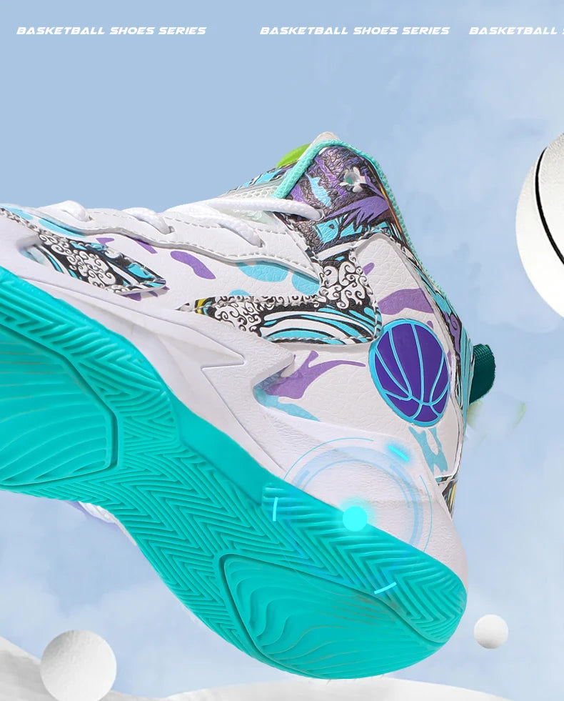 Zapatillas de baloncesto de moda para niños, zapatillas altas, zapatillas deportivas informales para niños, zapatillas de gimnasio antideslizantes con protección en el tobillo para niños