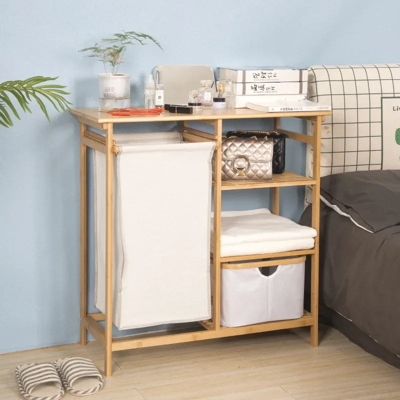 Cesta de lavandería multifuncional de tela de bambú, estante de almacenamiento ordenado para dormitorio, sala de estar, solución organizadora de baño