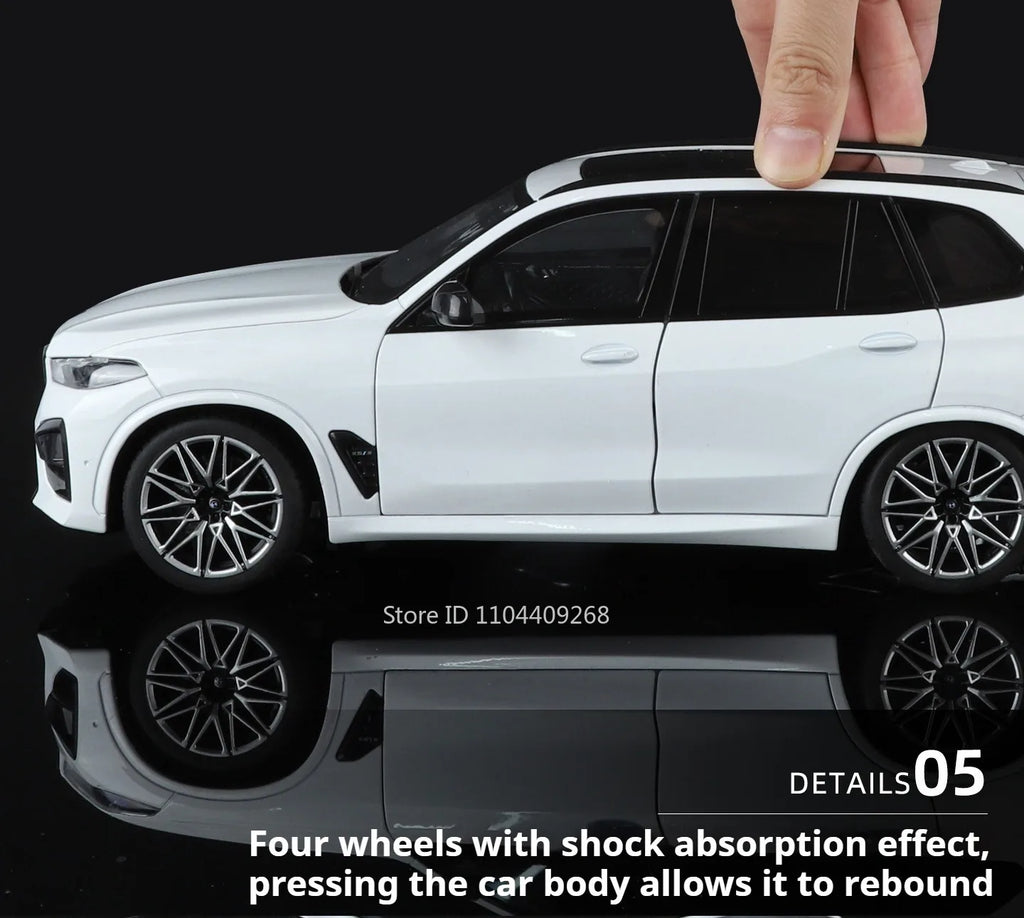 Modelo de coche X5M de gran tamaño 1:18, cuerpo de aleación de juguete, neumáticos de goma, tobogán hacia adelante, absorción de impacto, modelos de vehículos, adornos de escritorio