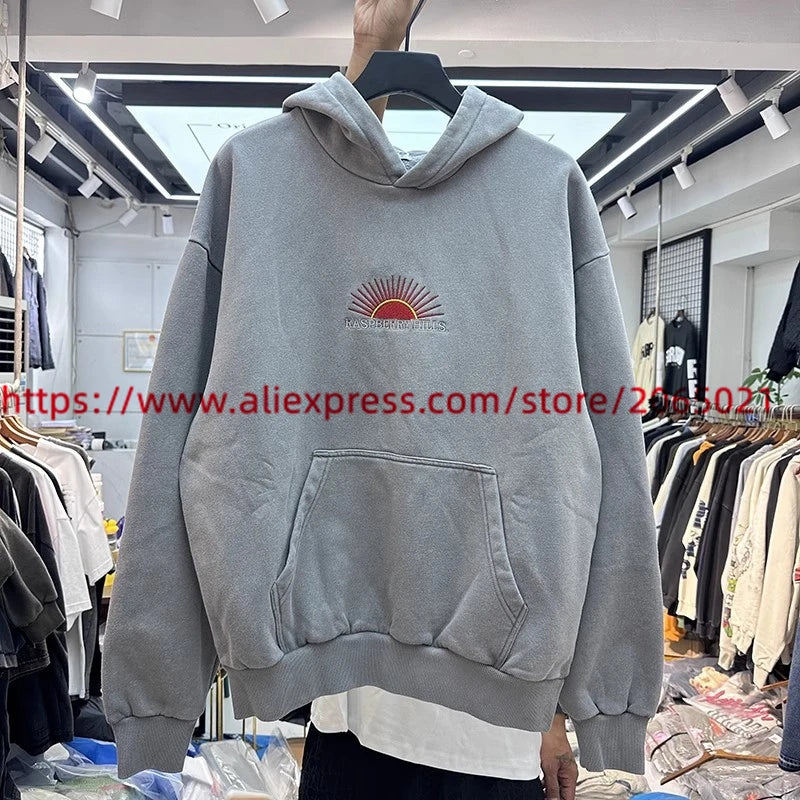 Sudadera con capucha con bordado de Sol para hombre y mujer, Jersey lavado de gran tamaño, de alta calidad