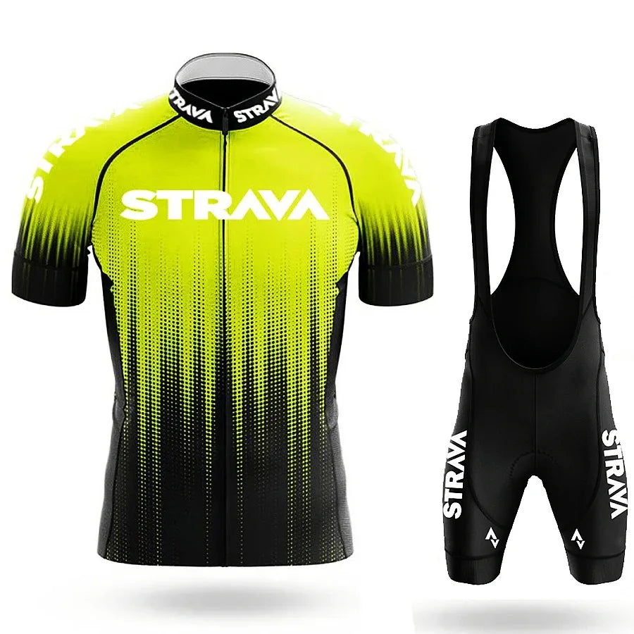 Strava-Conjunto de ciclismo para hombre, pantalones cortos para bicicleta, conjunto deportivo para bicicleta de carretera, Jersey para ciclismo de montaña, ropa transpirable de verano, uniforme profesional