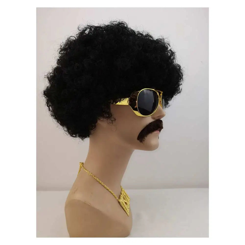 Pelucas de pelo Afro de fantasía para hombres, collar de anteojos, accesorios de disfraz, fiesta de discoteca, accesorios de fantasía, Cosplay Hippie, 70s, 80s