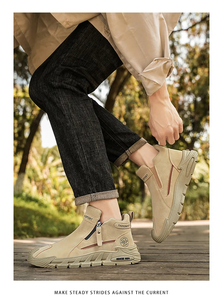Botas de plataforma de diseñador de moda para hombre, zapatos de trabajo informales con cremallera para exteriores, antideslizantes, resistentes al desgaste, nuevo estilo, 2025