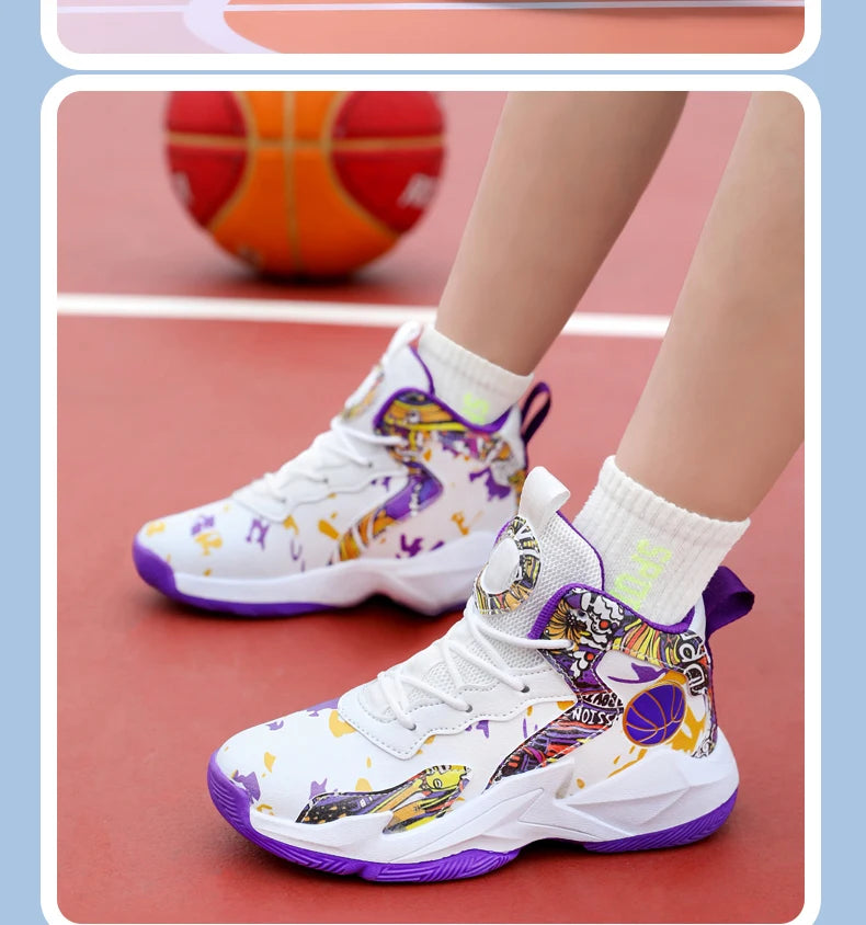 Zapatillas de baloncesto de moda para niños, zapatillas altas, zapatillas deportivas informales para niños, zapatillas de gimnasio antideslizantes con protección en el tobillo para niños