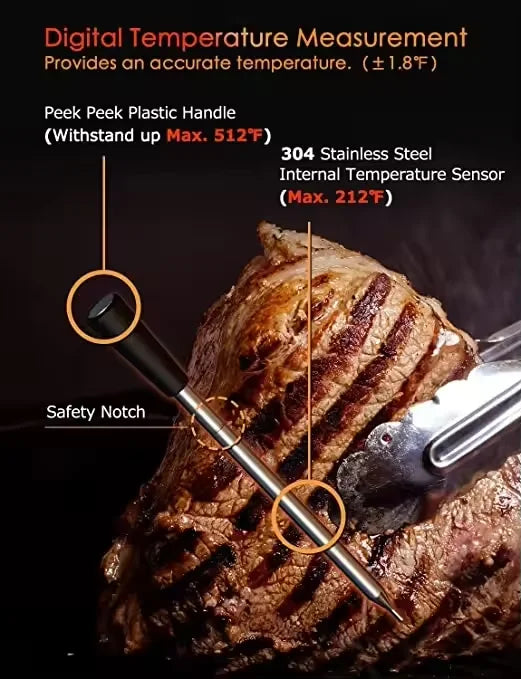 Termómetro de carne Termómetro de carne inalámbrico Termómetro de sonda remota de distancia con aplicación