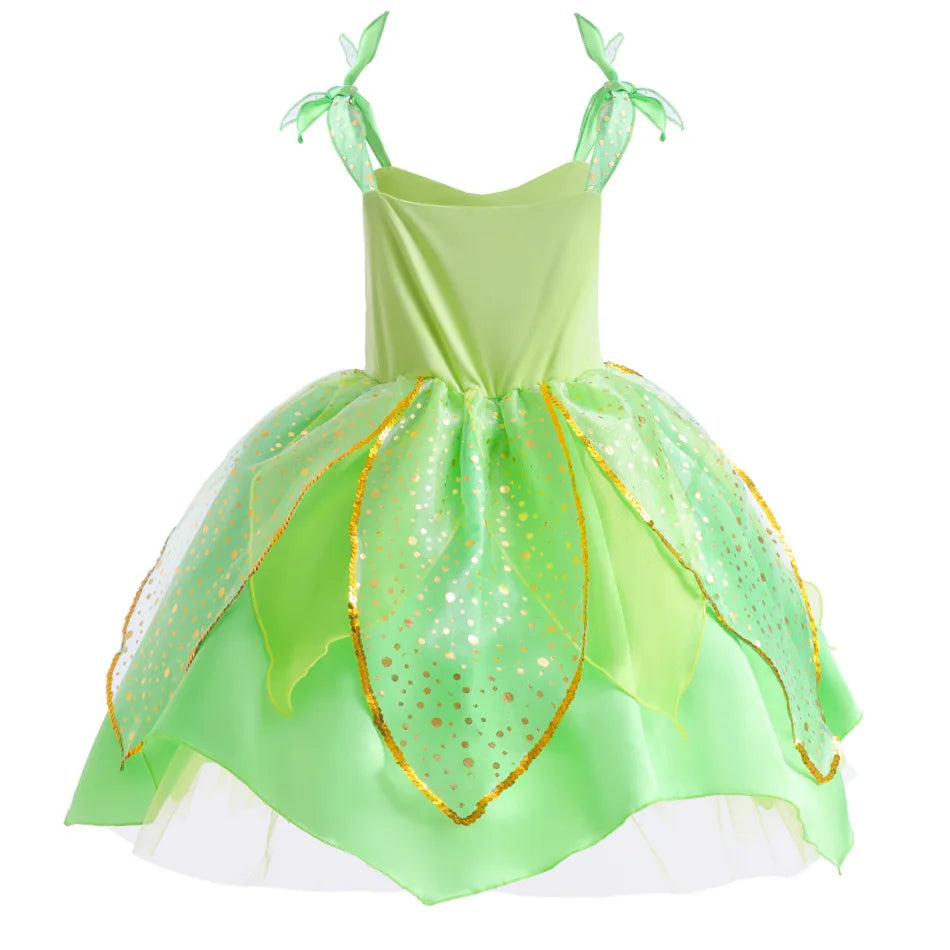 Vestido de Hada de las flores para niñas, vestido de princesa con alas, disfraz de princesa de Halloween, fiesta de elfos, Tinkerbell, vestido de campanilla