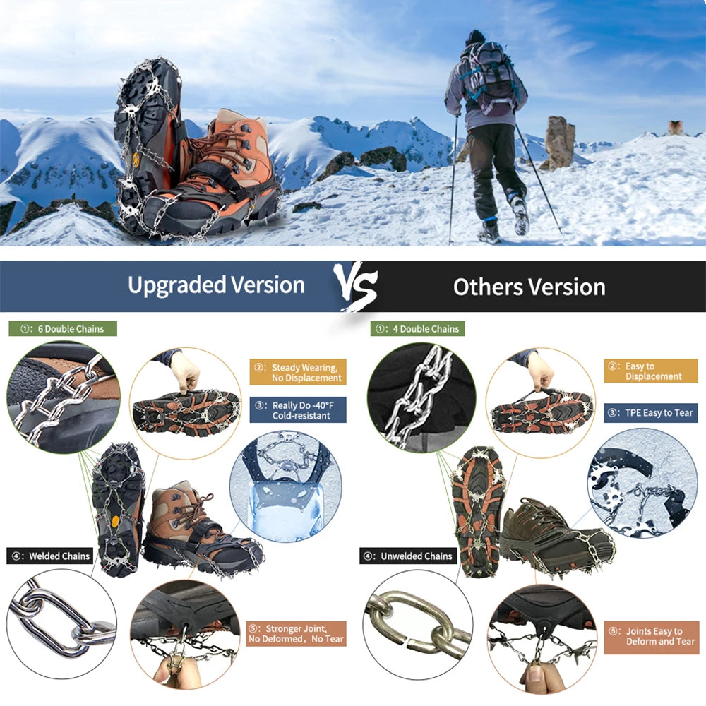 Crampones zapatos 19 picos hielo nieve agarre zapatos Camping antideslizante escalada proteger para correr caminar senderismo en nieve hielo